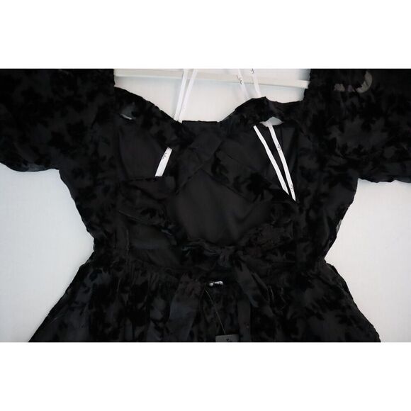 Lulus Women's Sz Small Romantic Instinct Black Burnout Velvet Mini Dress - Picture 4 of 12